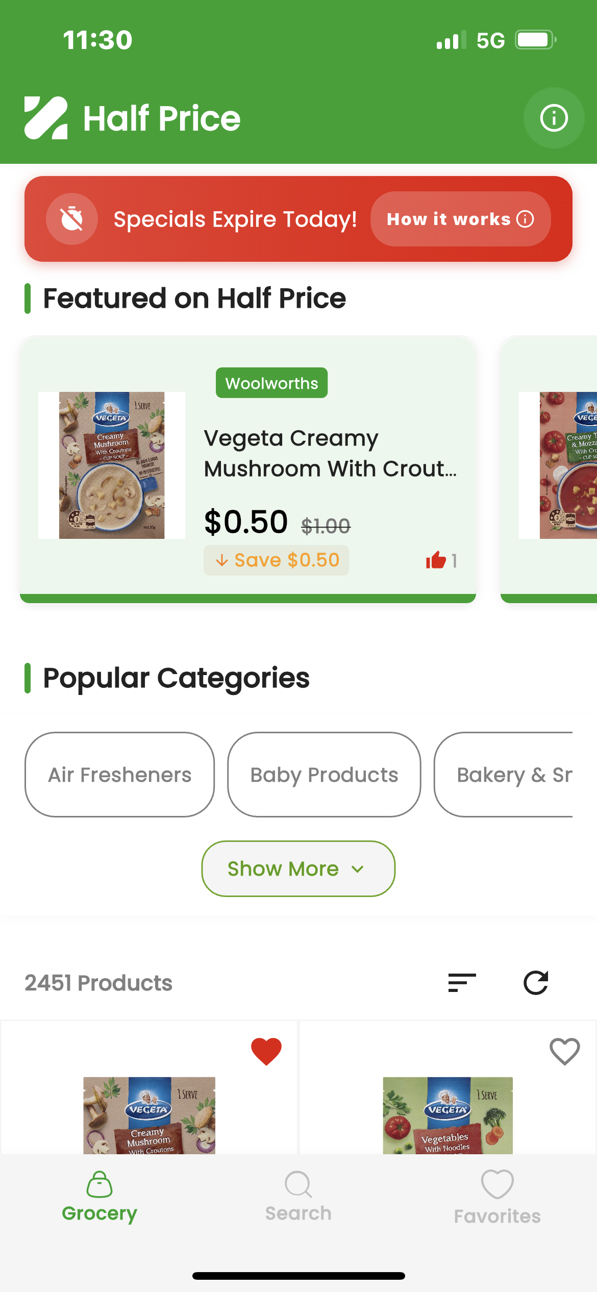 Half Price App Interface